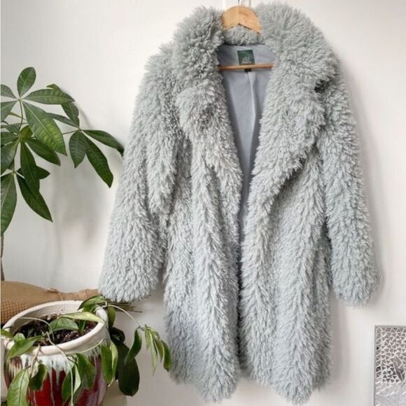 wild fable Jackets & Blazers - Mid Length Silver Blue Teddy Coat